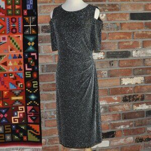 Laura Cold Should Black & Silver Stretch Midi Cocktail Party Dress 10